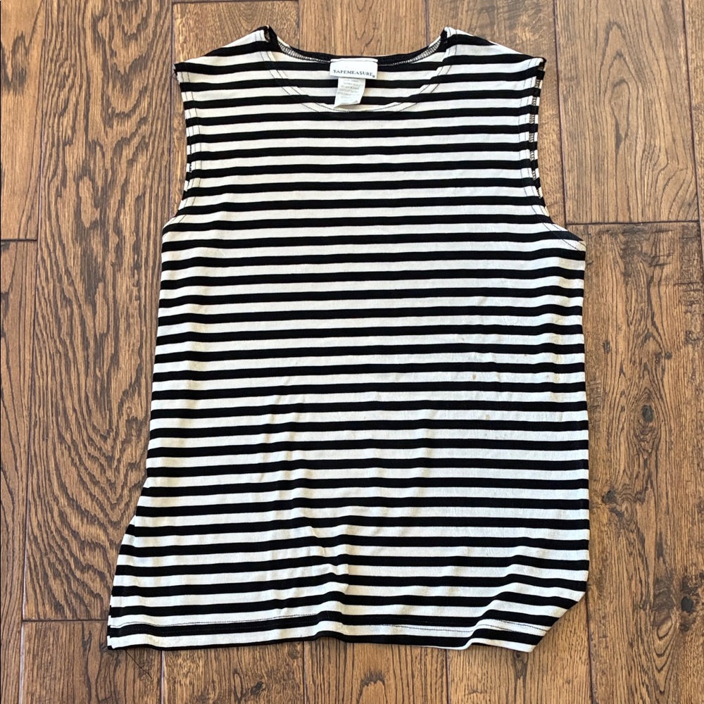 Striped Sleeveless Tee in Black and Tan
